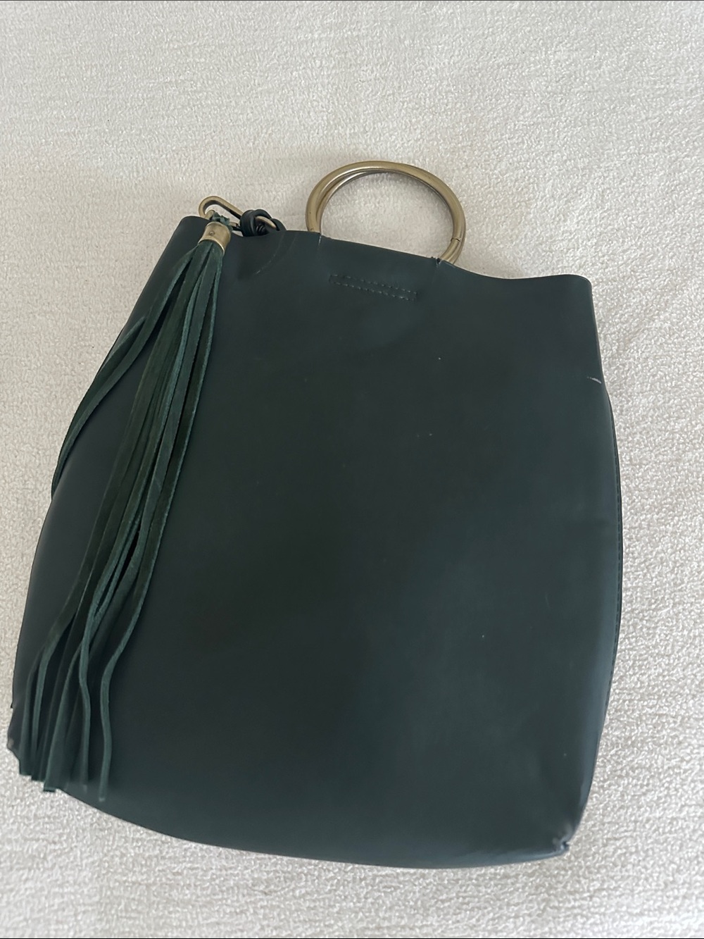 Anthropology Women's Dark Green Tote with Tassel and Ring Handle